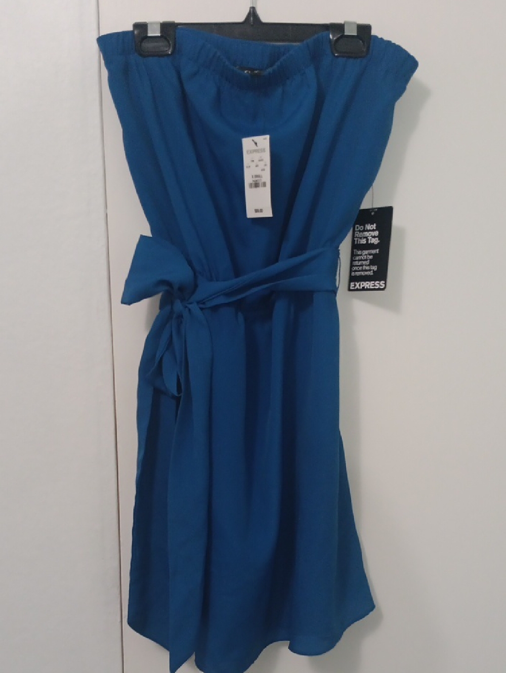 Express Women's Royal Blue Strapless Tie-Waist Dress